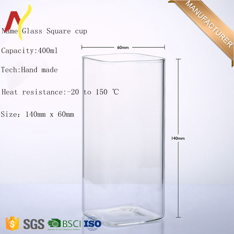 400ml Household square drinking glasses transparent water glass juice cup