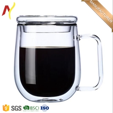 2017 hot 350ml double wall glass mug with handle for tea juice and coffee