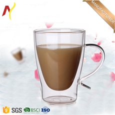 400ml double wall glass cup with handle for coffee and tea