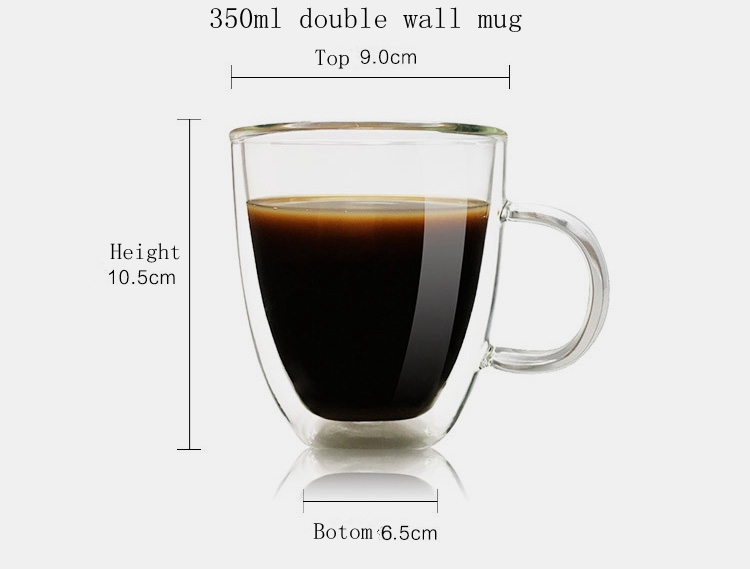350ml double wall glass cup with handle
