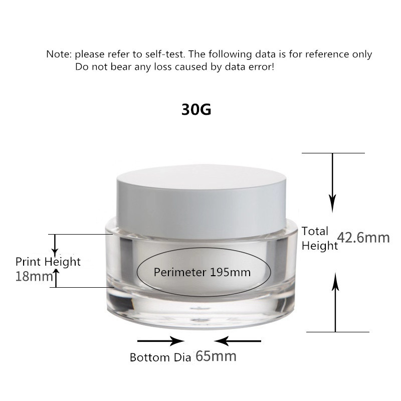 High grade 30g 50g transparent thickened acrylic face cream jar cosmetics makeup empty jar packing