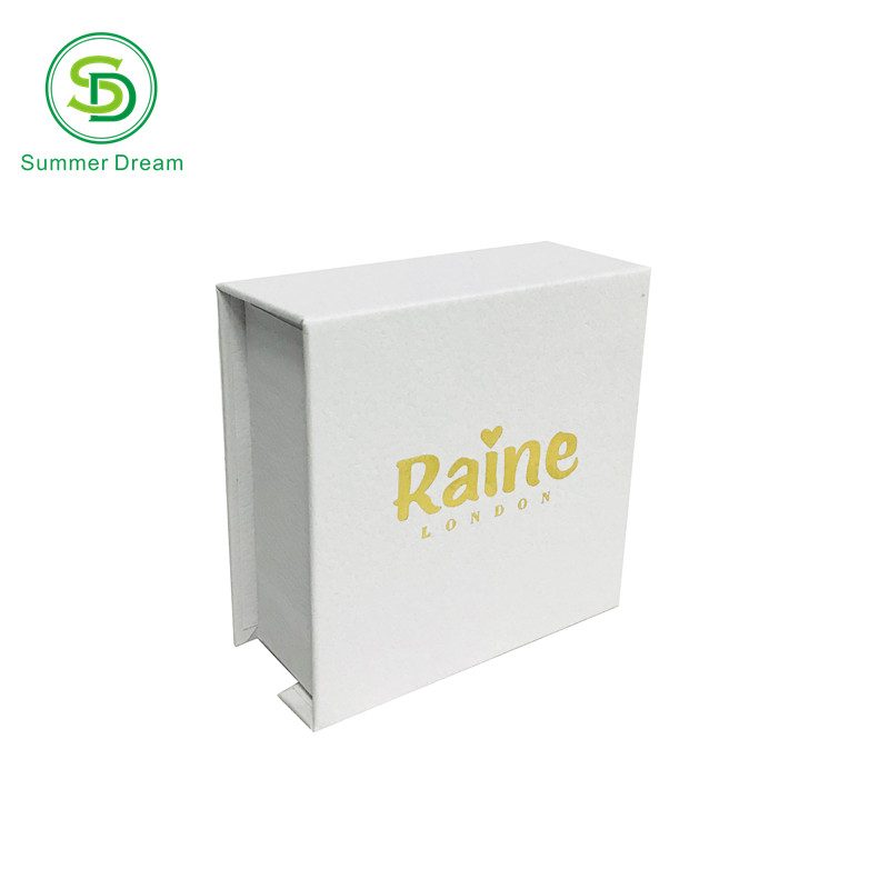 custom printed logo cardboard magnetic small white and gold gift box for jewelry package