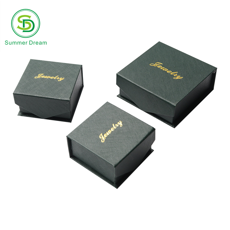 eco friendly custom gold logo green cardboard gift box jewelry