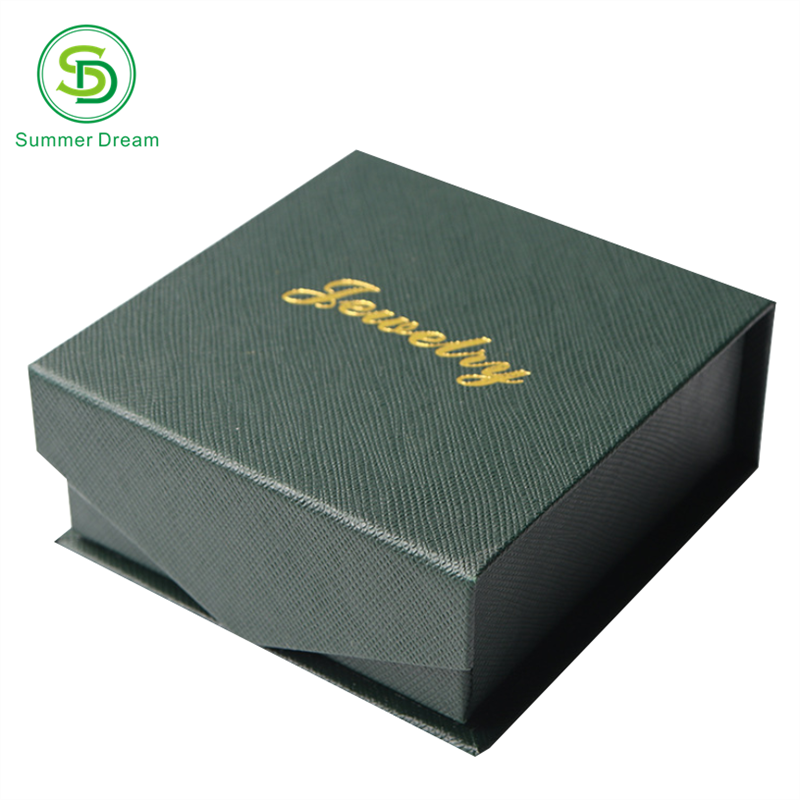 eco friendly custom gold logo green cardboard gift box jewelry