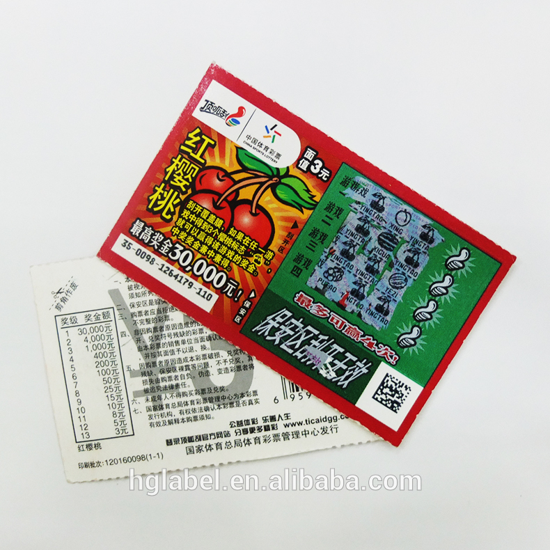 Printing lucky card scratch off lottery tickets & paper lottery scratch card